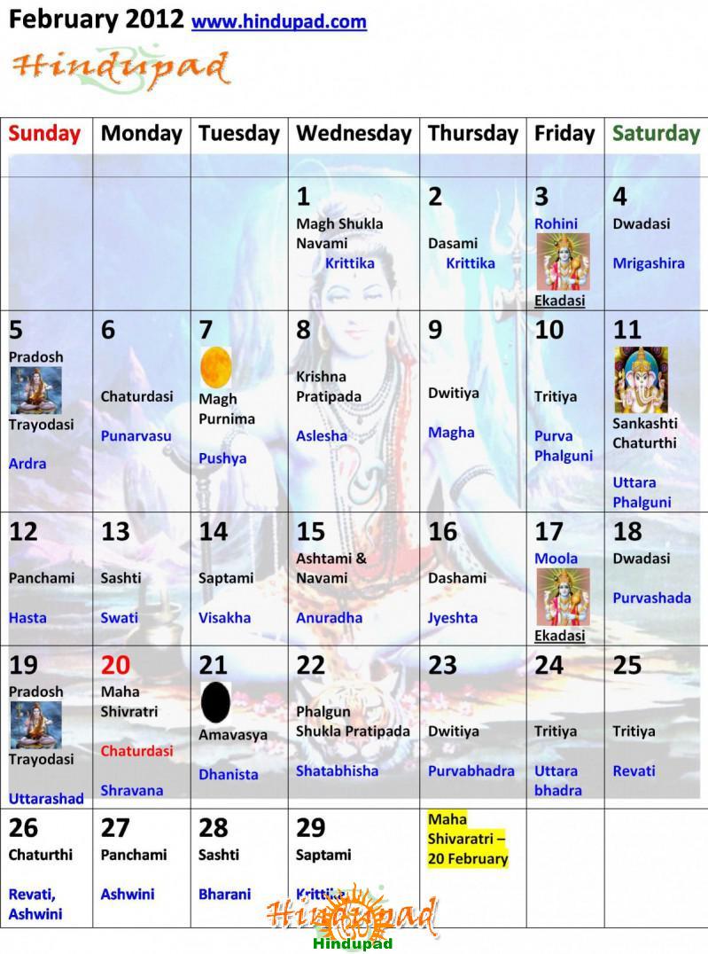 Hinduism Calendar 2012