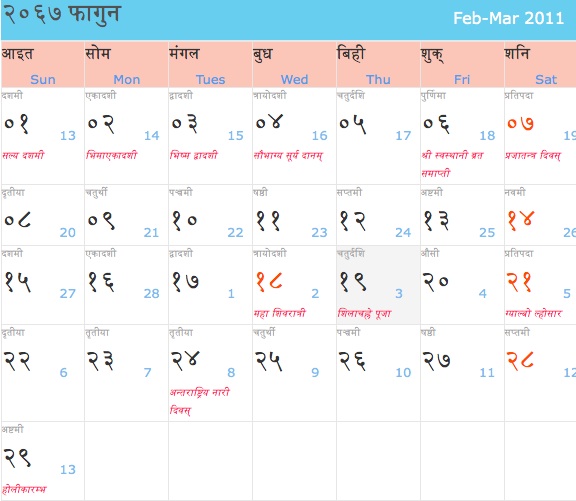 Nepali Calendar 2067