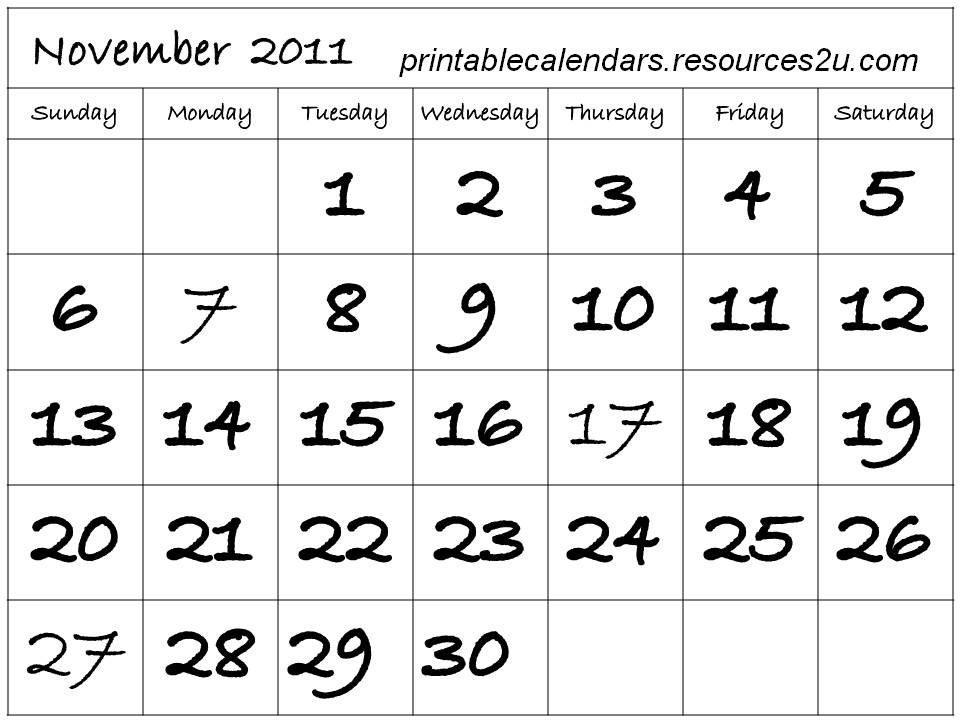 November 2011 Calendar Printable