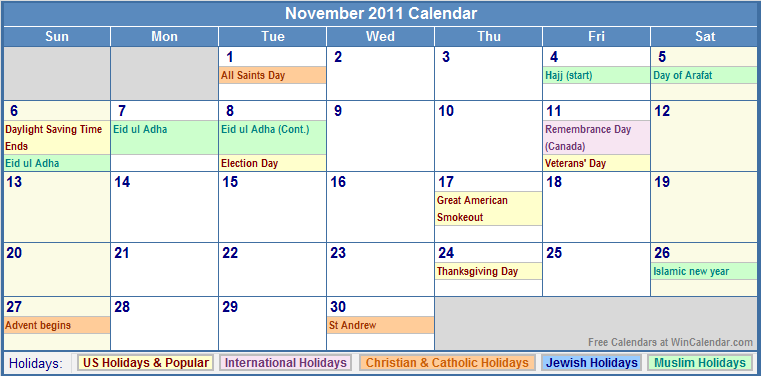 November 2011 Calendar Printable