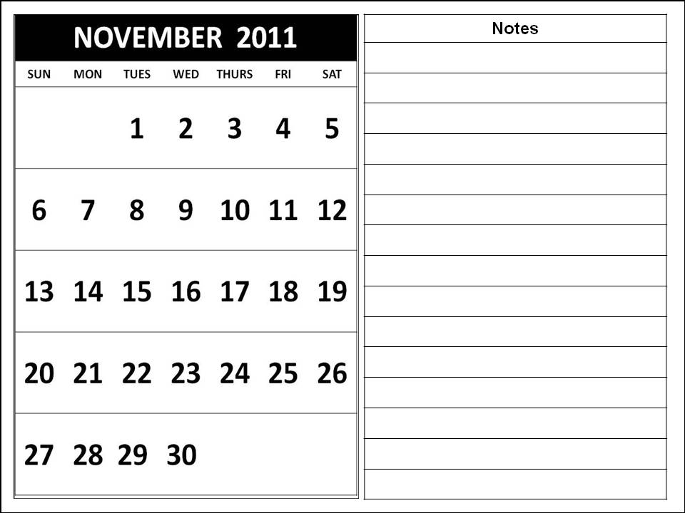 November 2011 Calendar Printable