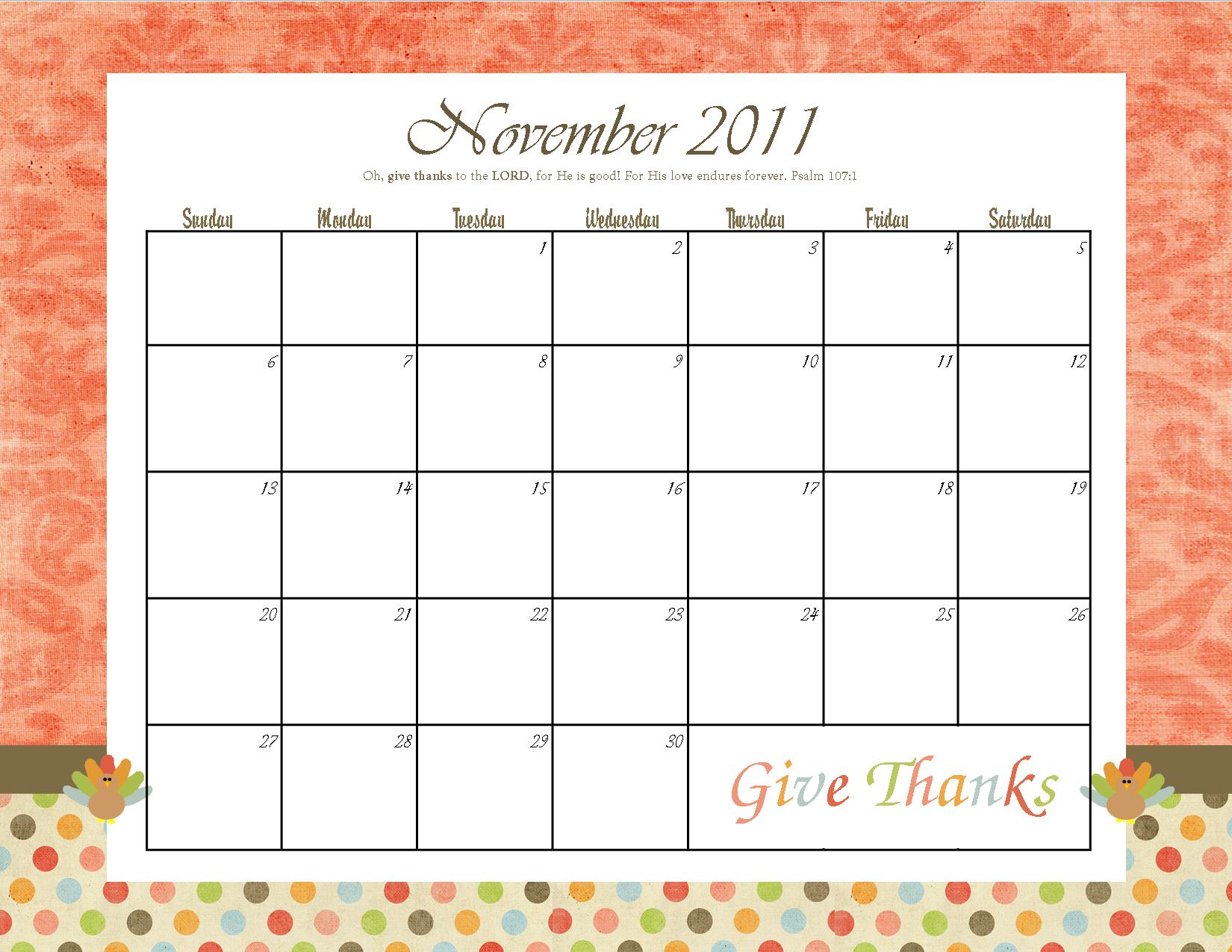 November 2011 Calendar With Holidays