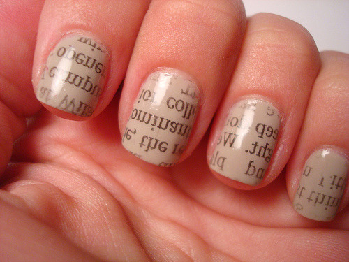 Pink Newspaper Nails