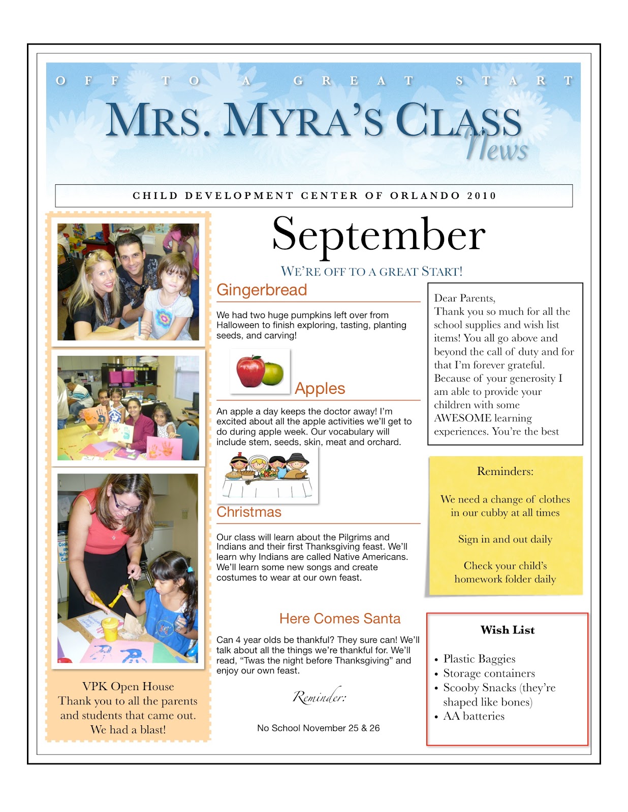 Preschool Newsletter Ideas For September