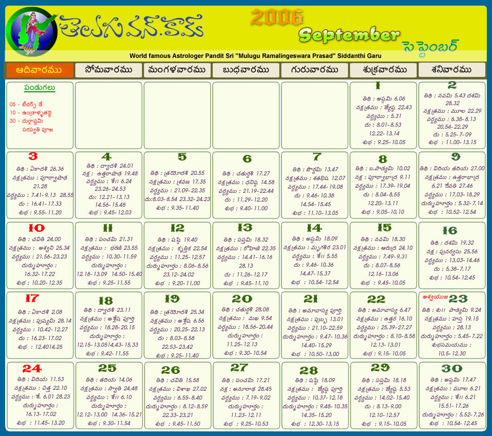 Telugu Calendar 2011