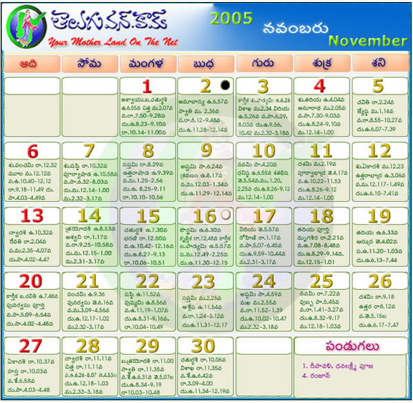 Telugu Calendar 2011 November