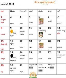 Telugu Calendar 2012 July