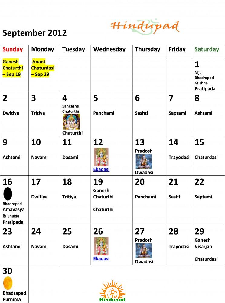 Telugu Calendar September 2012