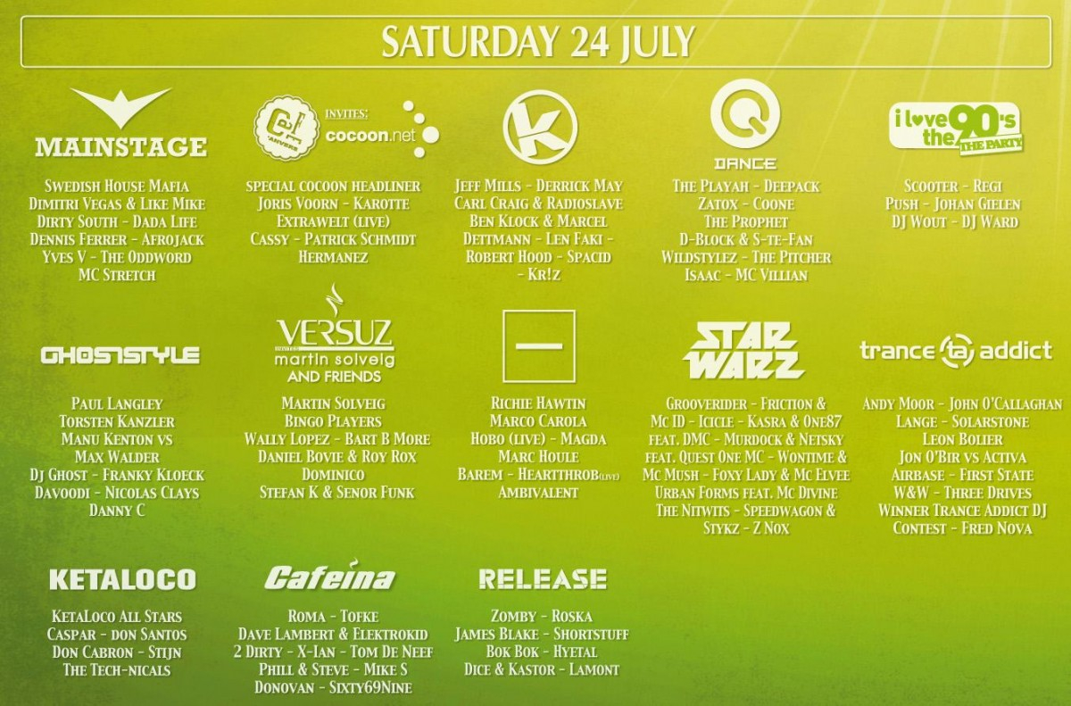 Tomorrowland 2012 Line Up Dates