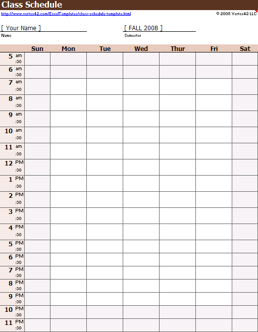 Vertex Calendar 2013 Excel