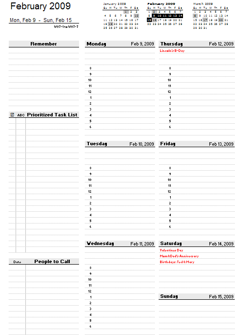 Vertex Calendar 2013 Excel