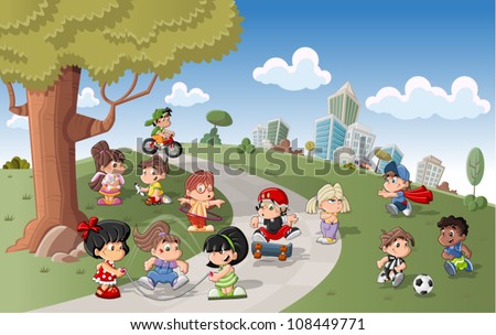 Children Playing Football Cartoon