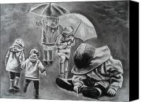 Children Playing In Rain Drawing