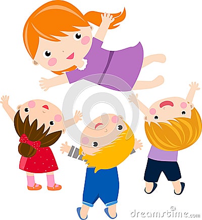 Children Playing Together Cartoon