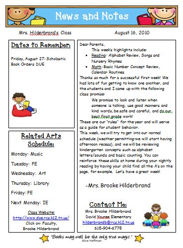 Classroom Newsletter Examples