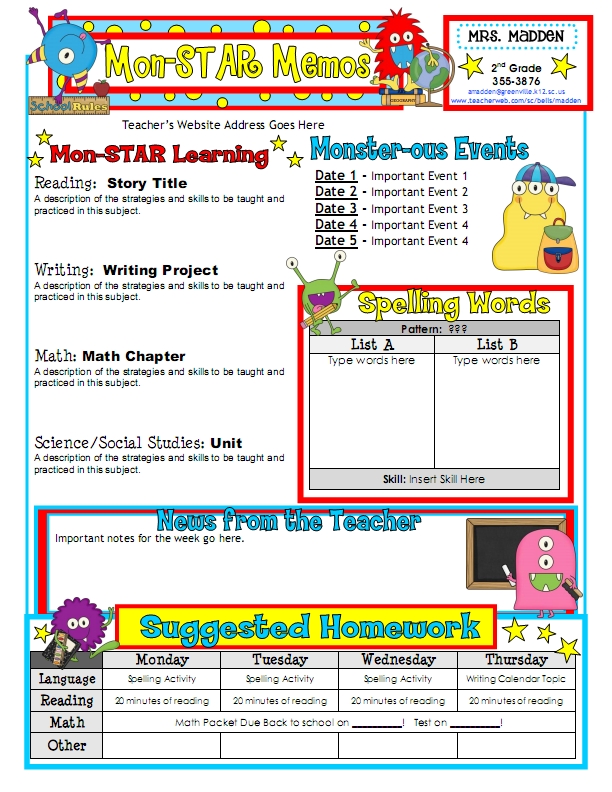 Newsletter Templates For Teachers To Parents