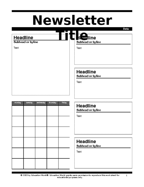 Weekly Newsletter Templates For Teachers